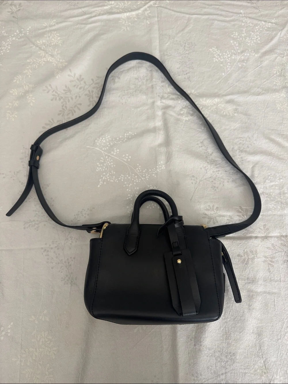 Black Leather Crossbody Satchel - Unbranded
